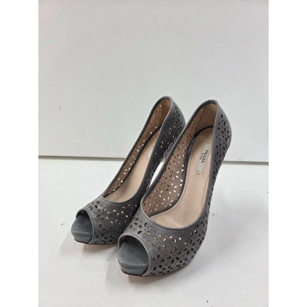 Prada Milano Decolleté Powder Perforated Leather Heels Pumps – Women’s  Size 6.5